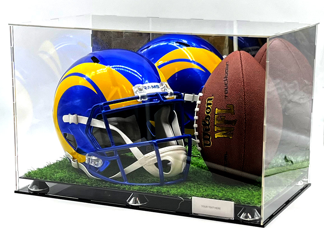 Helmet and football case with two-level turf - view 1