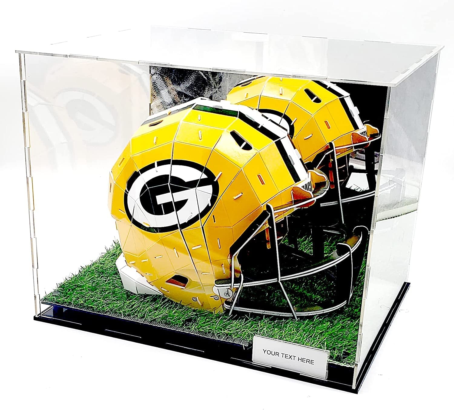 Football helmet case with turf base - view 1