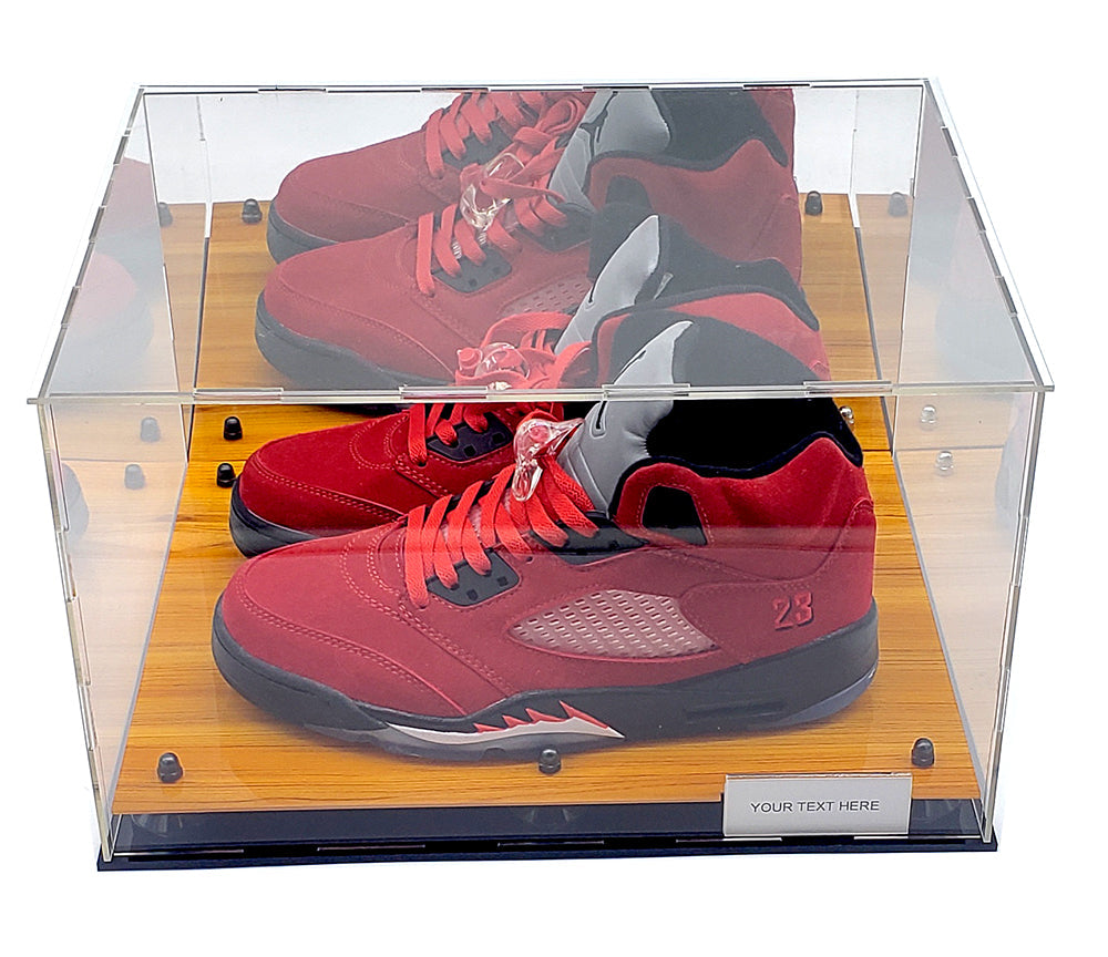 Two-shoe sneaker case with wood base - view 1