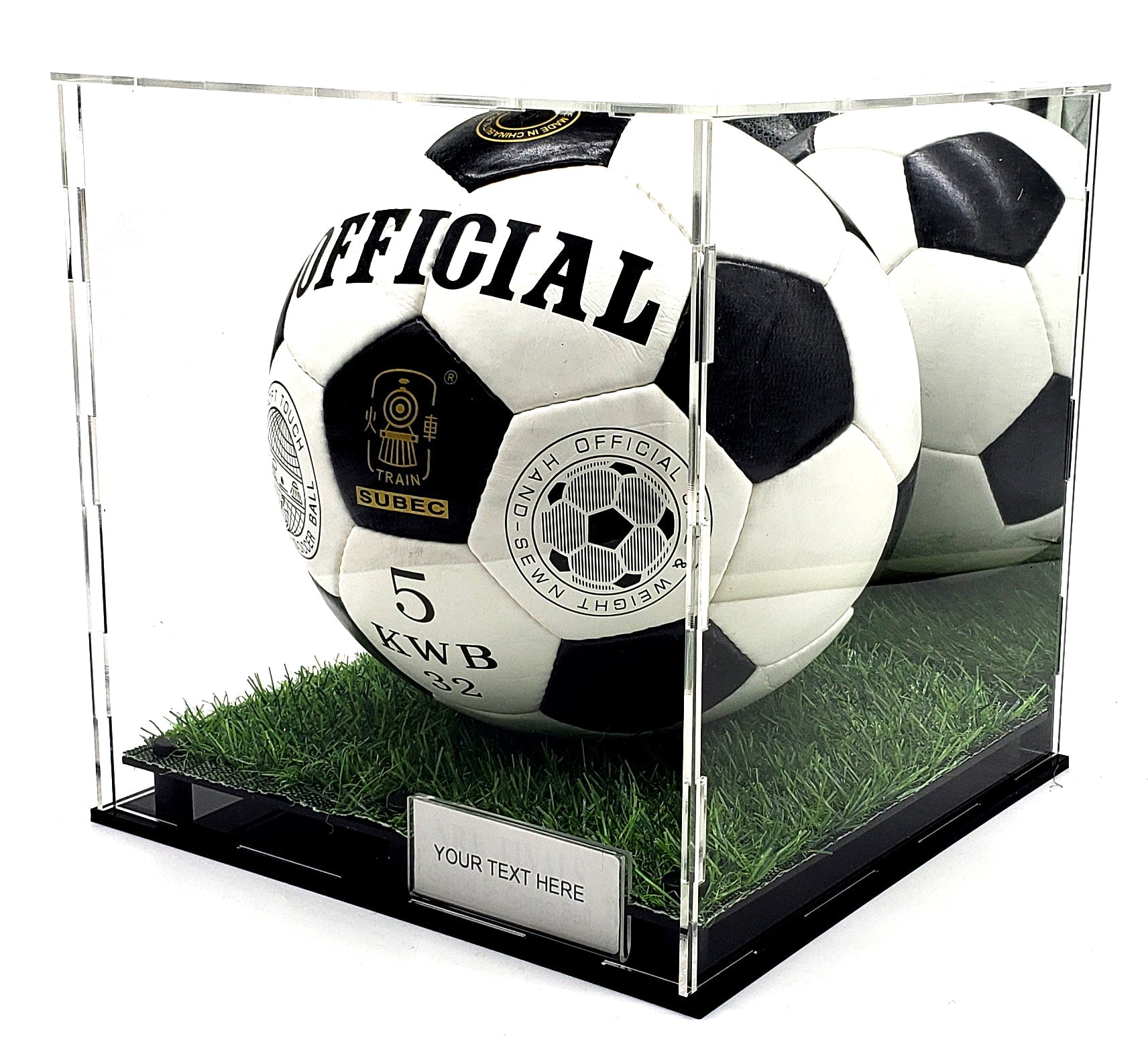 Full-size soccer ball case with turf base - view 1