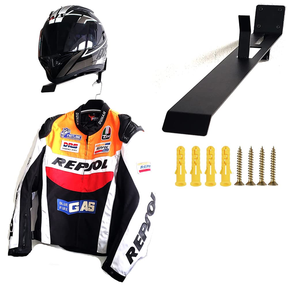 Motorcycle helmet rack and jacket wall hook - view 1